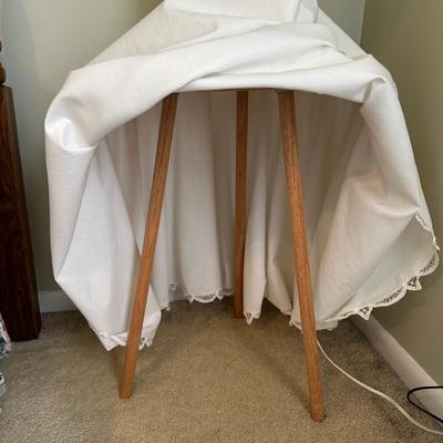 LOT 44A: Two Wooden Side Tables w/ Floral Table Lamp