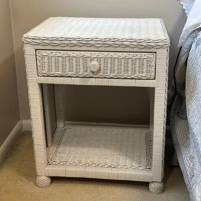 LOT 46B: White Wicker Vanity, Bench, Side Table & Basket Collection