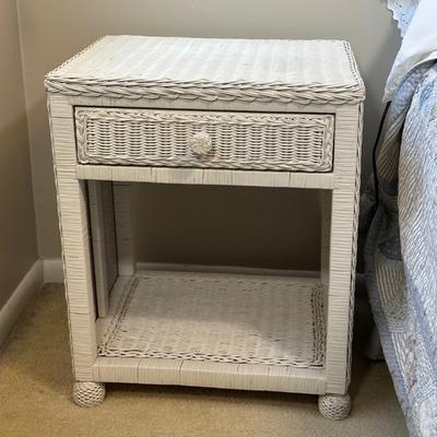 LOT 46B: White Wicker Vanity, Bench, Side Table & Basket Collection
