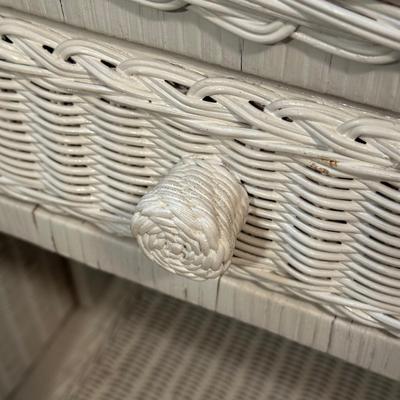 LOT 46B: White Wicker Vanity, Bench, Side Table & Basket Collection