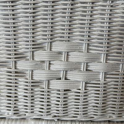 LOT 46B: White Wicker Vanity, Bench, Side Table & Basket Collection