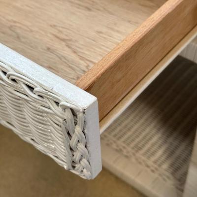 LOT 46B: White Wicker Vanity, Bench, Side Table & Basket Collection