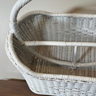 LOT 46B: White Wicker Vanity, Bench, Side Table & Basket Collection