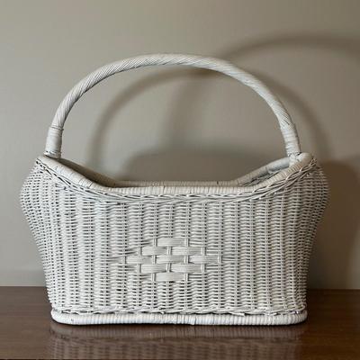 LOT 46B: White Wicker Vanity, Bench, Side Table & Basket Collection