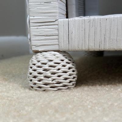 LOT 46B: White Wicker Vanity, Bench, Side Table & Basket Collection