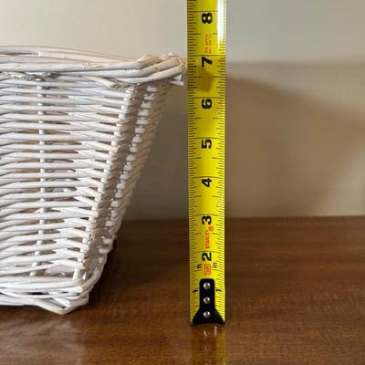 LOT 46B: White Wicker Vanity, Bench, Side Table & Basket Collection