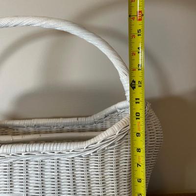 LOT 46B: White Wicker Vanity, Bench, Side Table & Basket Collection