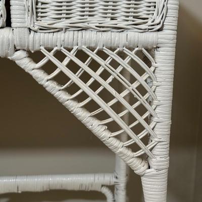 LOT 46B: White Wicker Vanity, Bench, Side Table & Basket Collection