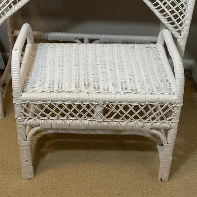LOT 46B: White Wicker Vanity, Bench, Side Table & Basket Collection