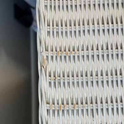 LOT 46B: White Wicker Vanity, Bench, Side Table & Basket Collection