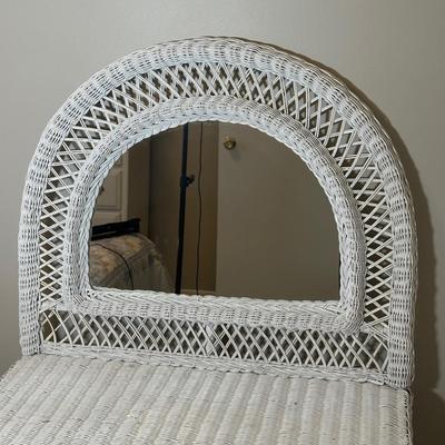 LOT 46B: White Wicker Vanity, Bench, Side Table & Basket Collection