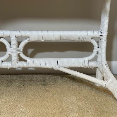 LOT 46B: White Wicker Vanity, Bench, Side Table & Basket Collection