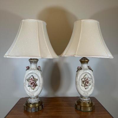LOT 48B: Two Vintage Capodimonte Style Porcelain Table Lamps