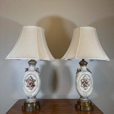LOT 48B: Two Vintage Capodimonte Style Porcelain Table Lamps