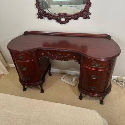 LOT 49C: Vintage Mahogany Vanity w/ French Louis XV Style Wall Mirror