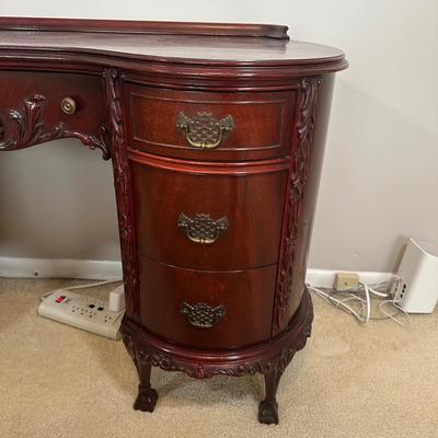 LOT 49C: Vintage Mahogany Vanity w/ French Louis XV Style Wall Mirror