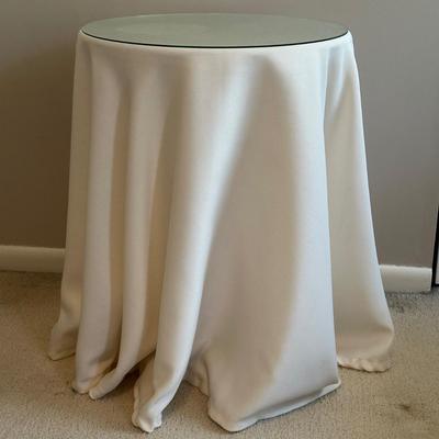 LOT 60C: Two Wooden Side Tables w/ Floral Table Lamp