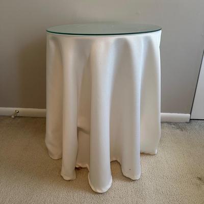 LOT 60C: Two Wooden Side Tables w/ Floral Table Lamp