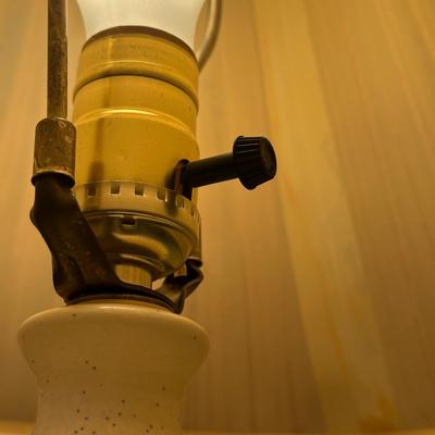 LOT 60C: Two Wooden Side Tables w/ Floral Table Lamp