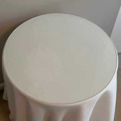 LOT 60C: Two Wooden Side Tables w/ Floral Table Lamp