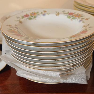 LOT 79: Set of Diplomat by Sango Cortina China Service for 12 Including Cream and Sugar, Gravy Boat, & Serving Platter and Bowl