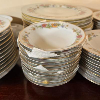 LOT 79: Set of Diplomat by Sango Cortina China Service for 12 Including Cream and Sugar, Gravy Boat, & Serving Platter and Bowl