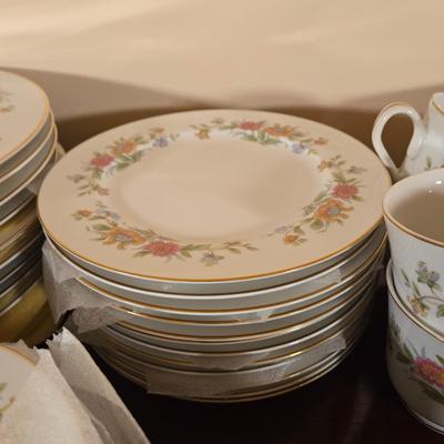 LOT 79: Set of Diplomat by Sango Cortina China Service for 12 Including Cream and Sugar, Gravy Boat, & Serving Platter and Bowl