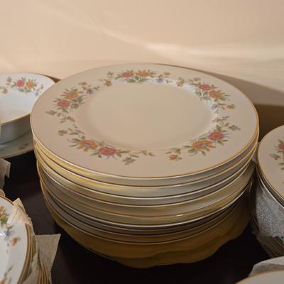LOT 79: Set of Diplomat by Sango Cortina China Service for 12 Including Cream and Sugar, Gravy Boat, & Serving Platter and Bowl