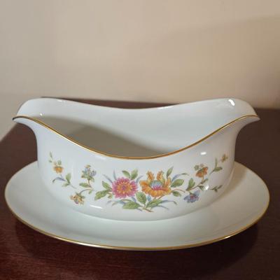 LOT 79: Set of Diplomat by Sango Cortina China Service for 12 Including Cream and Sugar, Gravy Boat, & Serving Platter and Bowl
