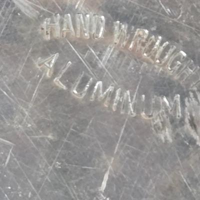 LOT 80L: Hand Wrought Aluminum Platter, Crystal Candy Dishes, Vase , & Candle Stick Holders, & Variety of Hurricane Candle Holders