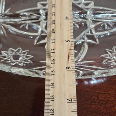 LOT 80L: Hand Wrought Aluminum Platter, Crystal Candy Dishes, Vase , & Candle Stick Holders, & Variety of Hurricane Candle Holders