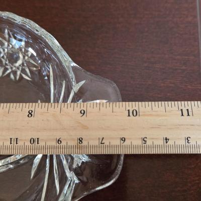 LOT 80L: Hand Wrought Aluminum Platter, Crystal Candy Dishes, Vase , & Candle Stick Holders, & Variety of Hurricane Candle Holders