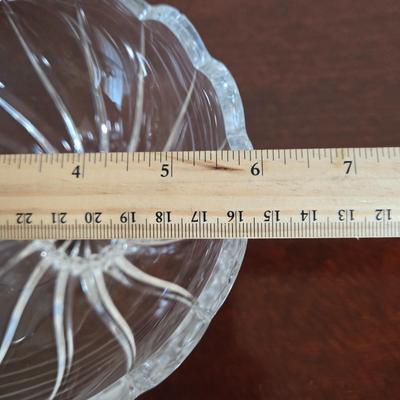 LOT 80L: Hand Wrought Aluminum Platter, Crystal Candy Dishes, Vase , & Candle Stick Holders, & Variety of Hurricane Candle Holders