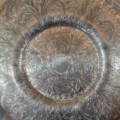 LOT 80L: Hand Wrought Aluminum Platter, Crystal Candy Dishes, Vase , & Candle Stick Holders, & Variety of Hurricane Candle Holders