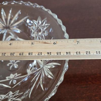 LOT 80L: Hand Wrought Aluminum Platter, Crystal Candy Dishes, Vase , & Candle Stick Holders, & Variety of Hurricane Candle Holders