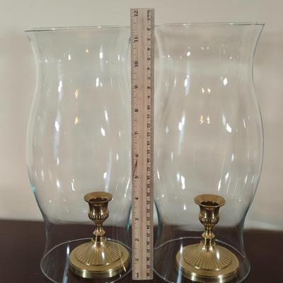 LOT 80L: Hand Wrought Aluminum Platter, Crystal Candy Dishes, Vase , & Candle Stick Holders, & Variety of Hurricane Candle Holders