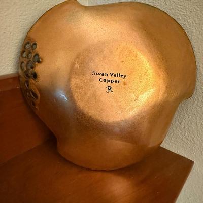 8in Swan Valley Copper and Enamel Dish with Metal Easel