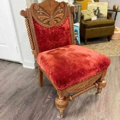 Gorgeous 19th Century Eastlake (?) Victorian Walnut Red Velvet Chair
