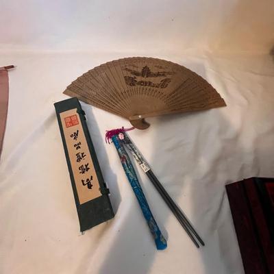 Peacock Parasol, Silk Wall Hanging & More Asian Decorative Items (B1-RG)