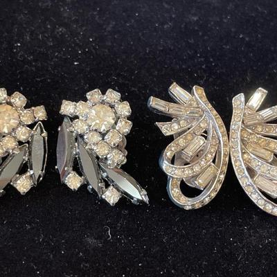 Vintage Lisner and 2 unmarked clip on sparkling earrings
