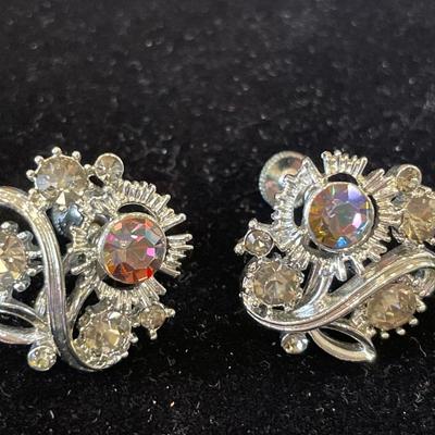 Vintage Lisner and 2 unmarked clip on sparkling earrings