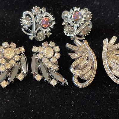 Vintage Lisner and 2 unmarked clip on sparkling earrings