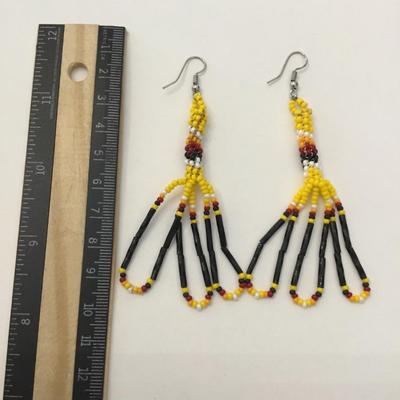Handcrafted native American glass, seed bead dangle earrings