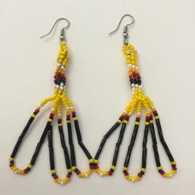 Handcrafted native American glass, seed bead dangle earrings