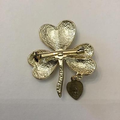 Vintage clover, religious medallion, goldtone brooch