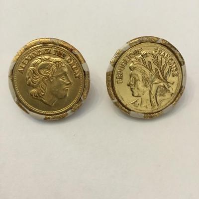 Vintage vintage Alexander the great gold coin clip on earrings