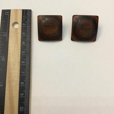Very nice vintage Square wood stud earrings