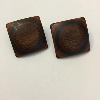 Very nice vintage Square wood stud earrings