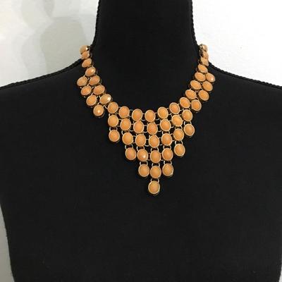 Vintage, gold, toned, lite peach, rhinestone statement, necklace