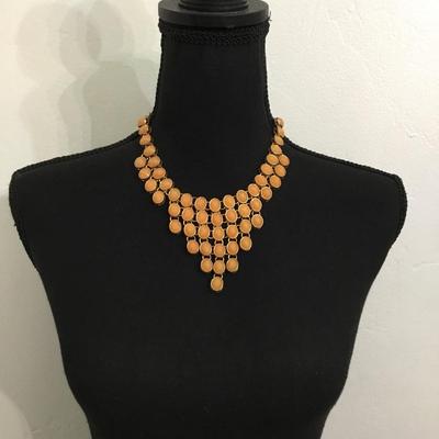 Vintage, gold, toned, lite peach, rhinestone statement, necklace